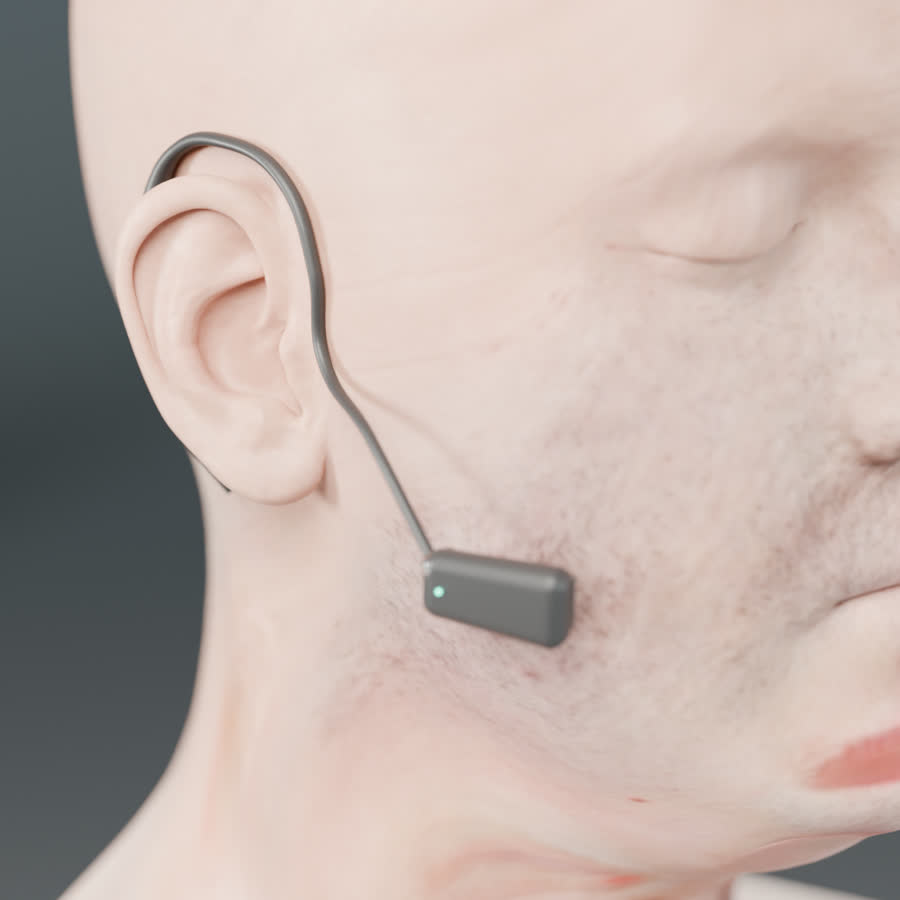 Concept render: the ear hook worn on the right ear